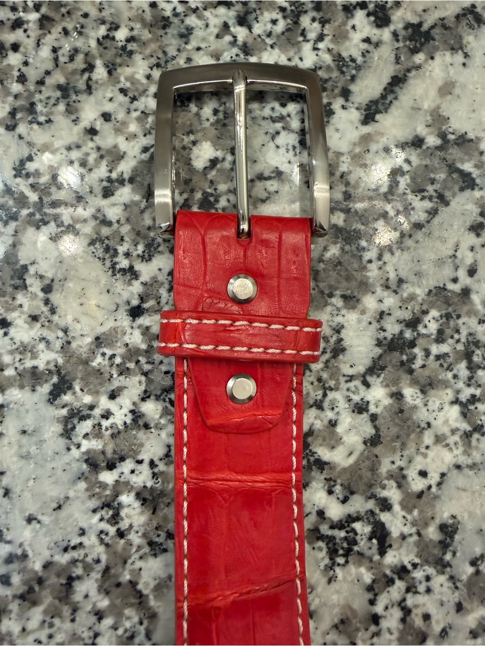 CuztoJacob Hill Red Leather Caiman Alligator Tail Men’s Belt Size 36